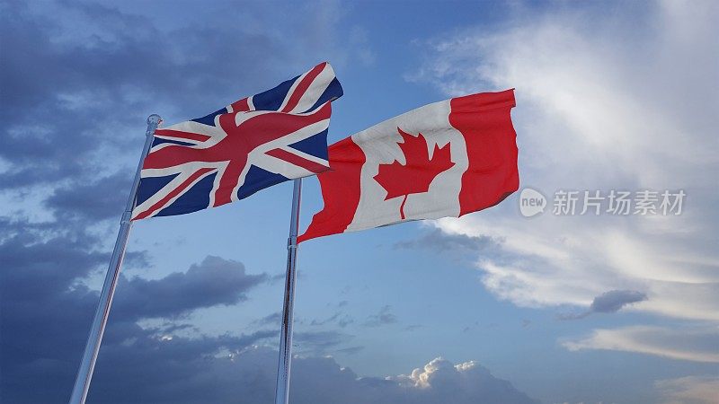 英国，英国和加拿大国旗- 3D插图库存镜头
